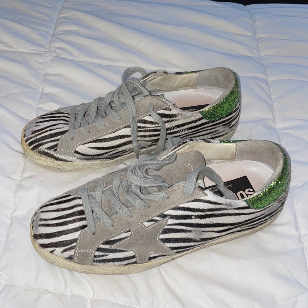 golden goose zebra print superstar sneakers